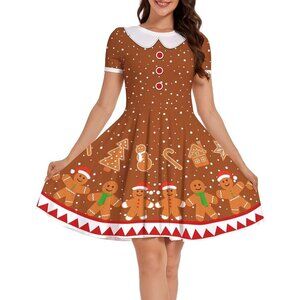 Women Ugly Christmas Santa Dress Cute Gingerbread Holiday Print Dress for Xmas